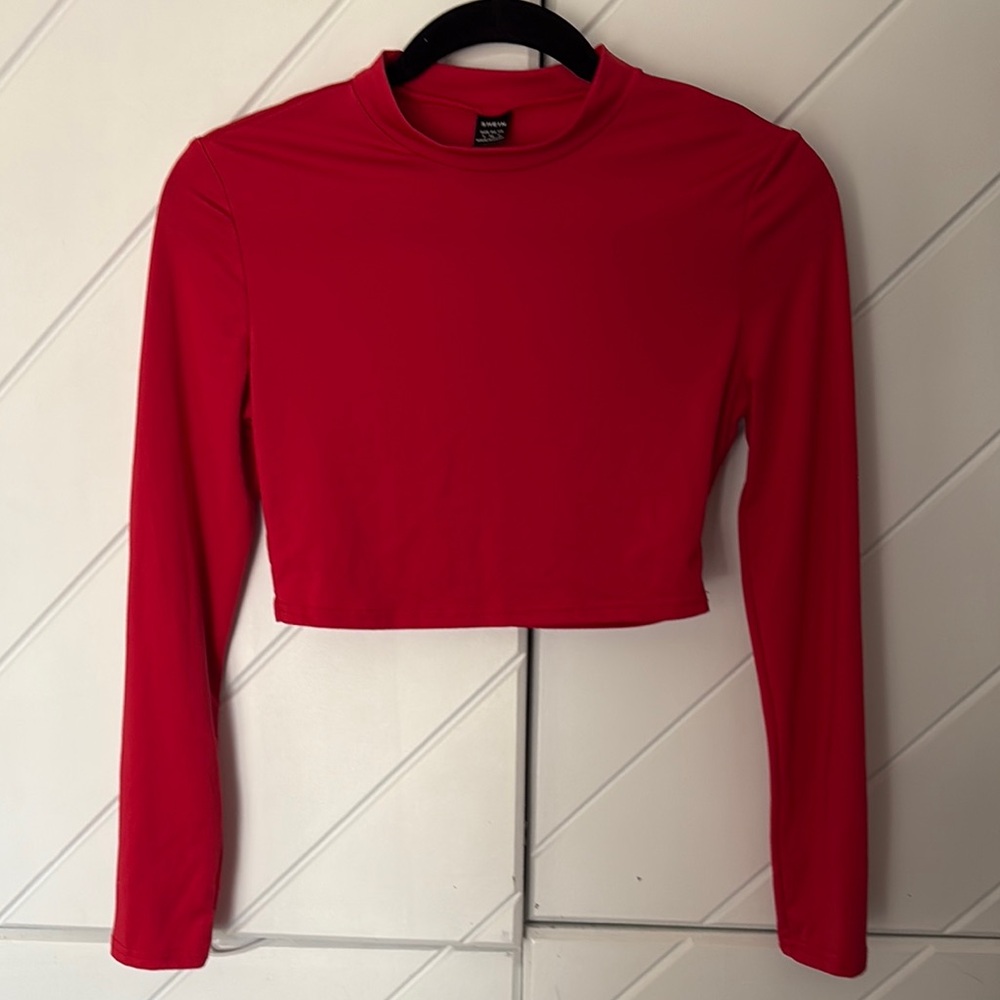 SHEIN Women's Red Long Sleeve Top cropped small